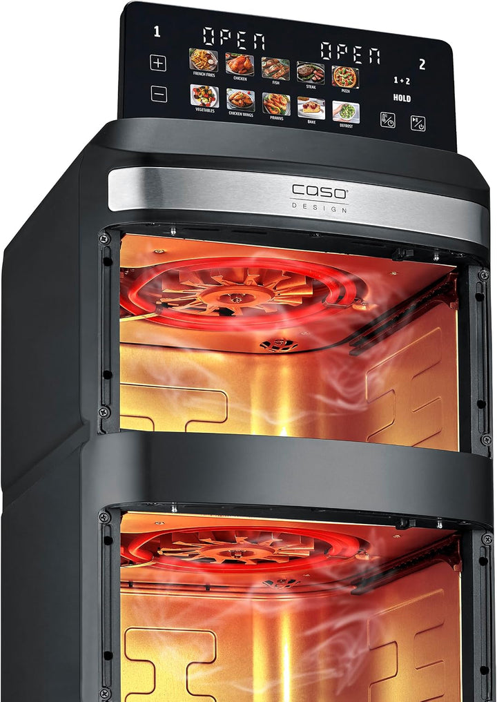 CASO AirFry Duo Tower, Doppel-Heissluftfritteuse, AirFryer, 12,4L (2x 6,2 L) vertikal, individuell e