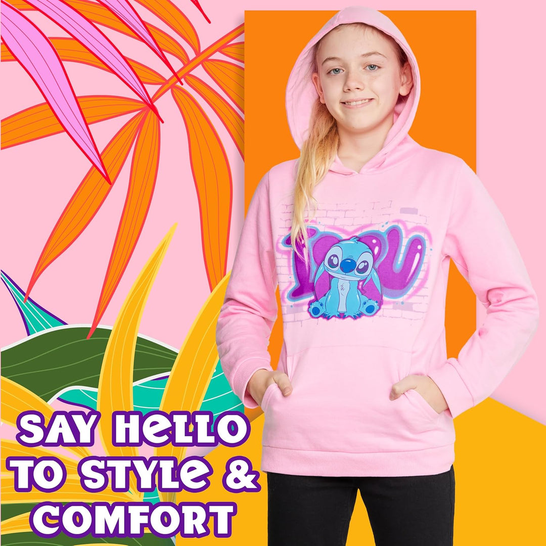 Disney Hoodie für Mädchen, Coole Pullover für Kinder und Jugendliche - Mädchen Geschenke (Rosa Stitc