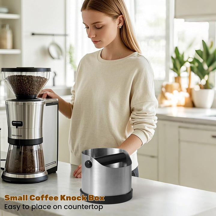 Abklopfbehälter für Siebträger, 700ml Klein Edelstahl Espresso Kaffee Knock Box, Abklopfschale Knock