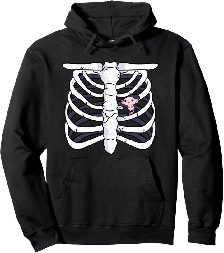 Axolotl Skelett Brustkorb Herz Karneval Faschings Kostüm Pullover Hoodie