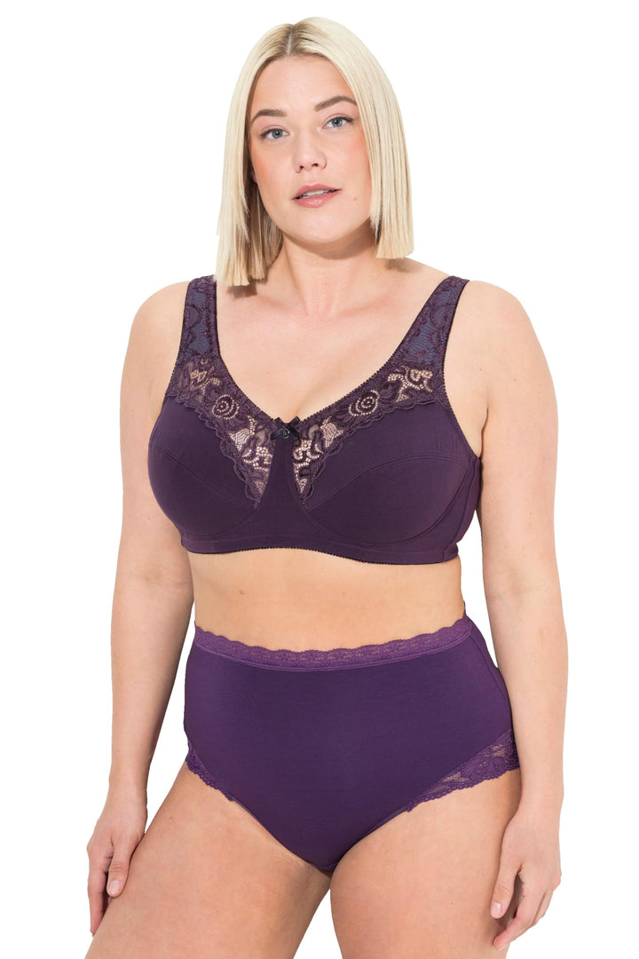 Ulla Popken Damen Entlastungs-BH Kelly, Spitze, Ohne Bügel, Cup C-e BH 85C Aubergine, 85C Aubergine