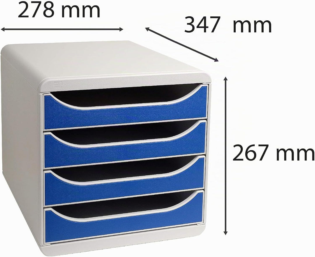Exacompta 310003D Premium Ablagebox mit 4 Schubladen für DIN A4+ Dokumente. Belastbare Schubladenbox