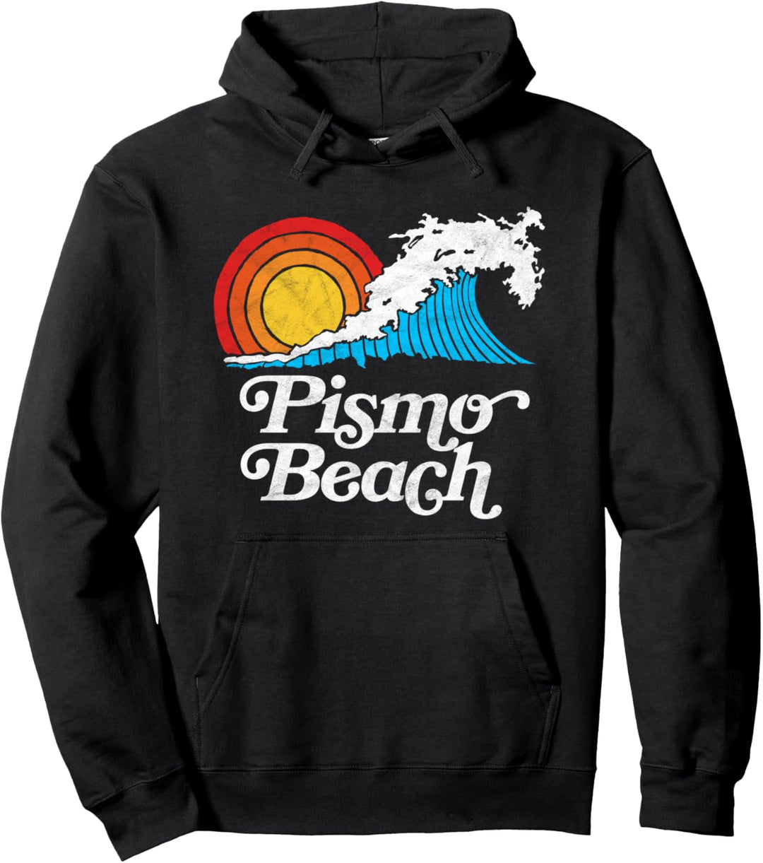 Pismo Beach Vintage Wave & Sun Surf 80s Graphic Pullover Hoodie