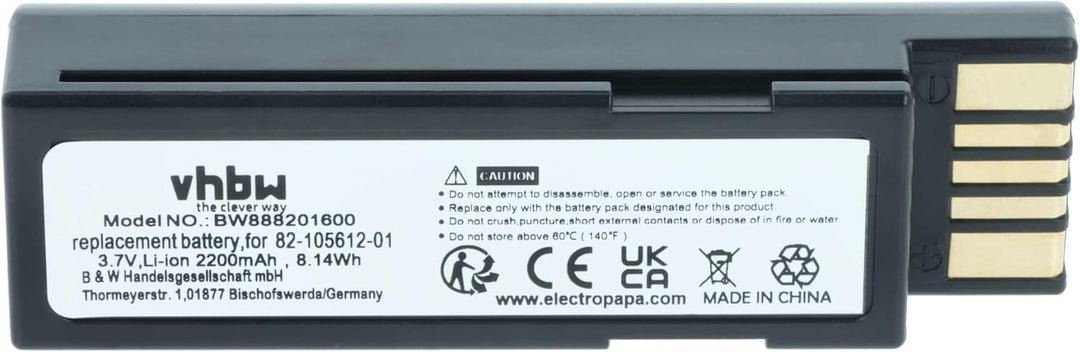 vhbw Akku Ersatz für Zebra 82-166537-01, BTRY-36IAB0E-00 für Barcodescanner POS (2200mAh, 3,7V, Li-I
