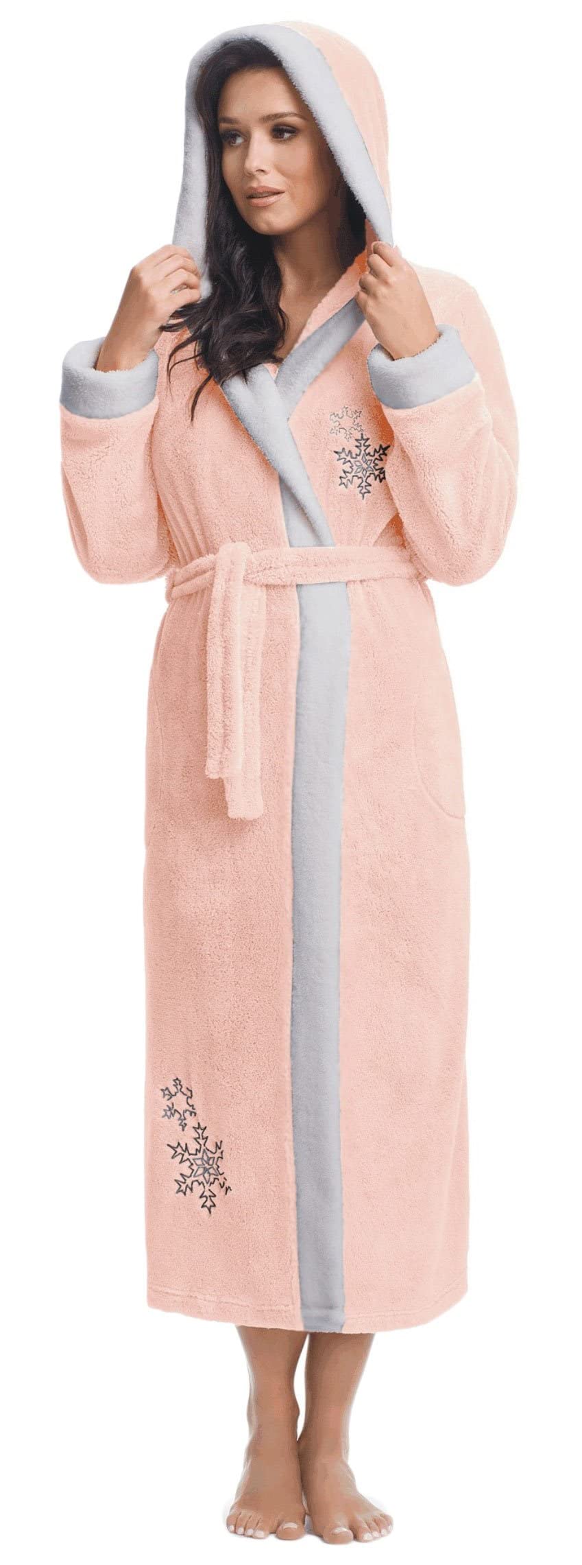 LEVERIE Damen Bademantel/Homewear/Kuschelpullover oder -jacke (made in EU) in tollem Design M lachs-