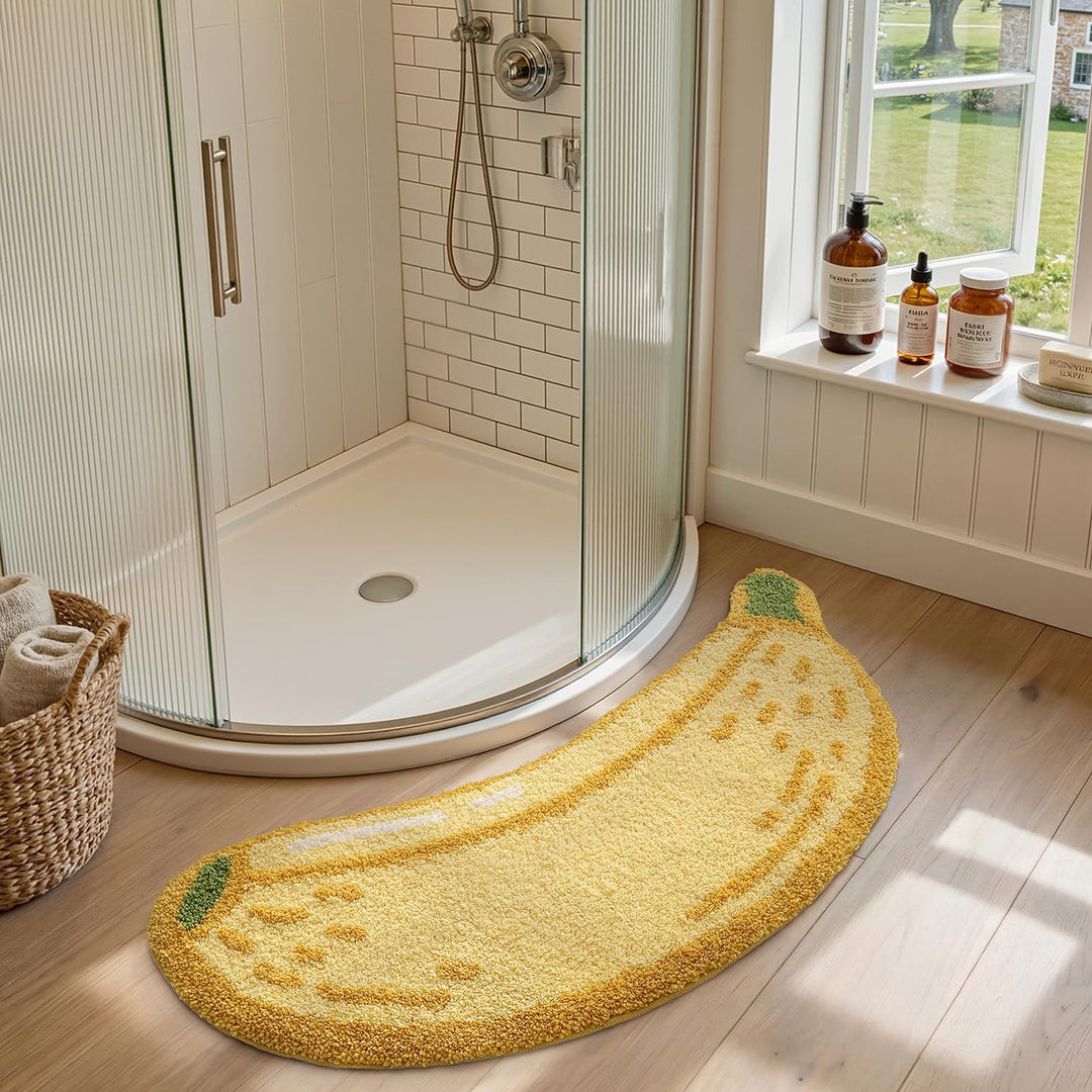 DEXI Badezimmerteppich 60 x 130 cm, Badematte rutschfest Absorbierende mit Bananenmuster, waschbarer