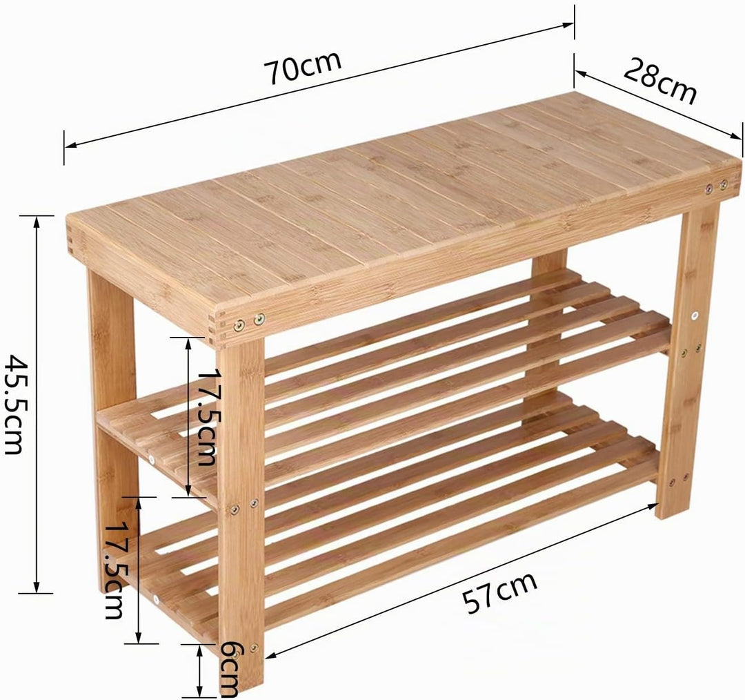 KKTONER Schuhregal mit Sitzbank Bambus Schuhbank mit 2 Etagen 70x28x45cm Schuhschrank Natürlich, Nat