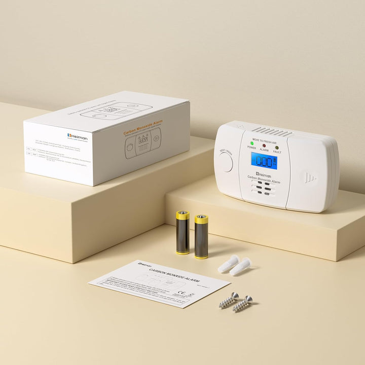 Heiman CO Melder mit Digitalanzeige, BSI Zertifiziert nach EN 50291,Kohlenmonoxidmelder, 10-Jahren L
