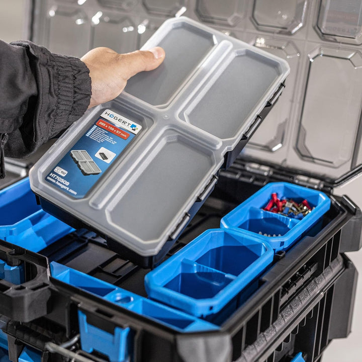 Högert Technik - Niedriger Koffer-Organizer HTM, 5 Funktionelle Tassen, Metallscharniere, Resistent