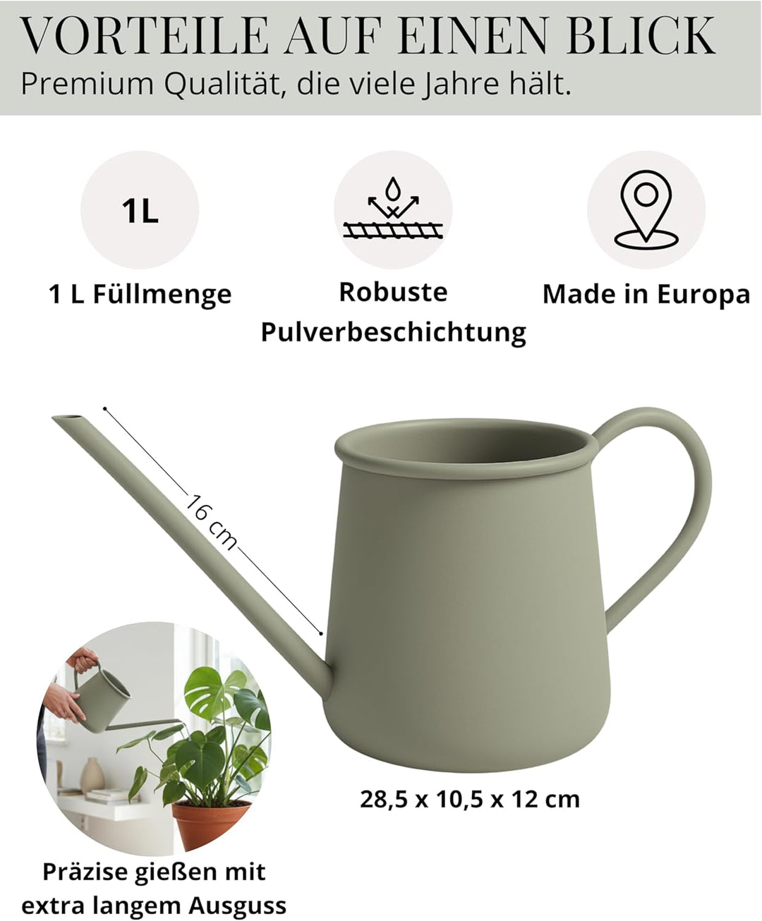 Livlig53 Giesskanne 1L, Giesskanne Zimmerpflanzen, Blumengiesskanne mit extra langem Ausguss, Giessk