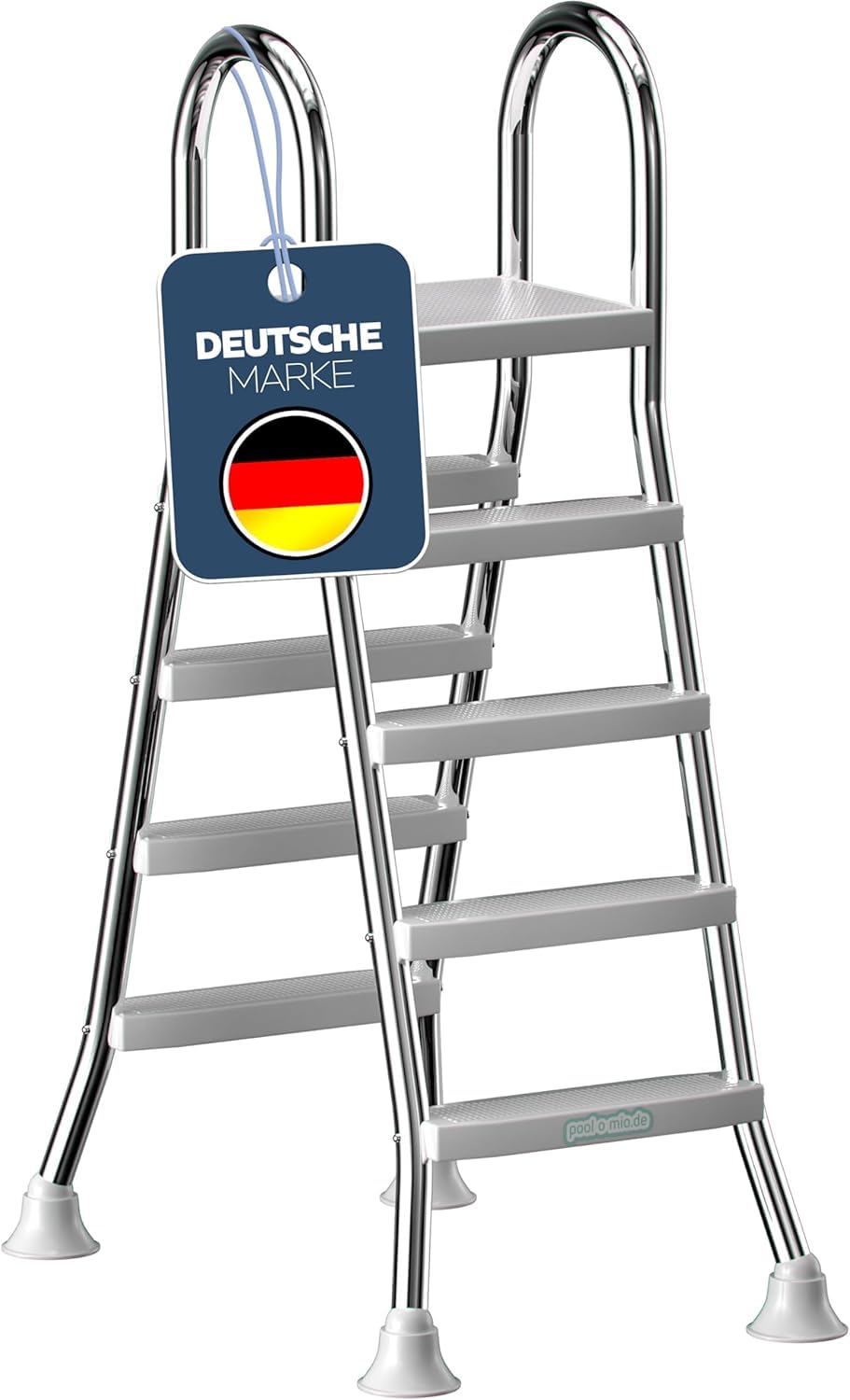 poolomio® Poolleiter Edelstahl mit Handlauf bis 120 cm | Einstiegsleiter mit 4 Stufen für Aufstellpo