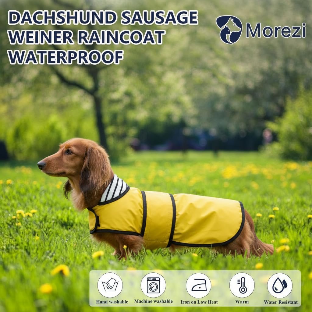 MOREZI Hunderegenmantel mit Reflexstreifen, Regen-/wasserdicht, verstellbare Weste, geeignet für kle