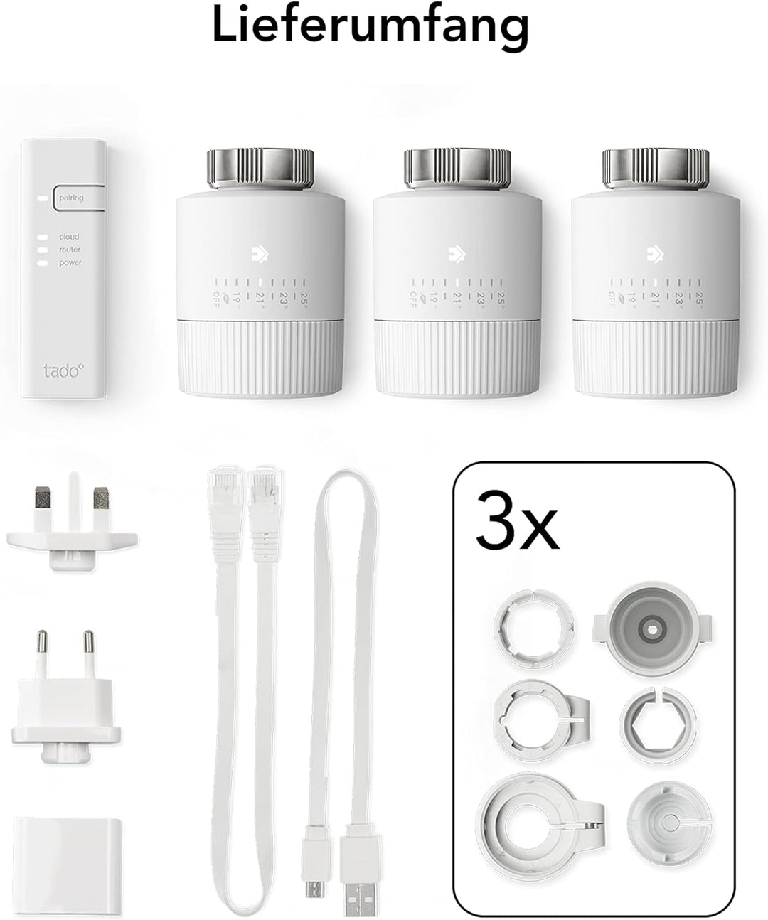 tado° BASIC smartes Heizkörperthermostat – Wifi Starter Kit V3+, inkl. 3 x Thermostat für Heizung –
