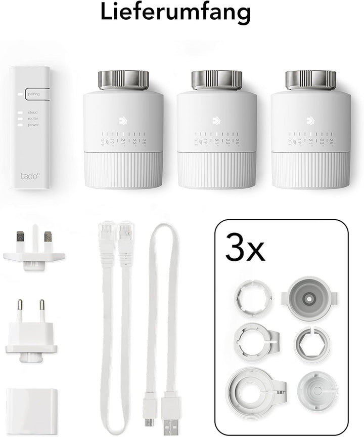 tado° BASIC smartes Heizkörperthermostat – Wifi Starter Kit V3+, inkl. 3 x Thermostat für Heizung –