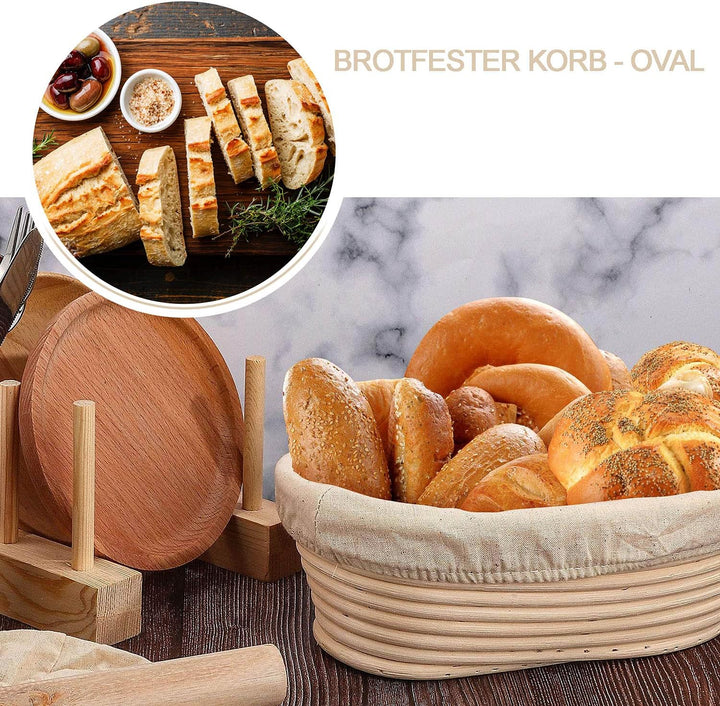 Gärkörbchen Oval, ø 25 cm Gärkorb, Handgemacht Rattan Brotkorb, Höhe 8 cm, Enthält Leinenbezug, für