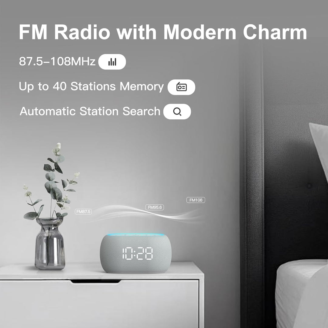 ANJANK Radiowecker mit Bluetooth Lautsprecher, 10W Hi-Fi Dual-Lautsprecher, 7-Farbiges Nachtlicht, D