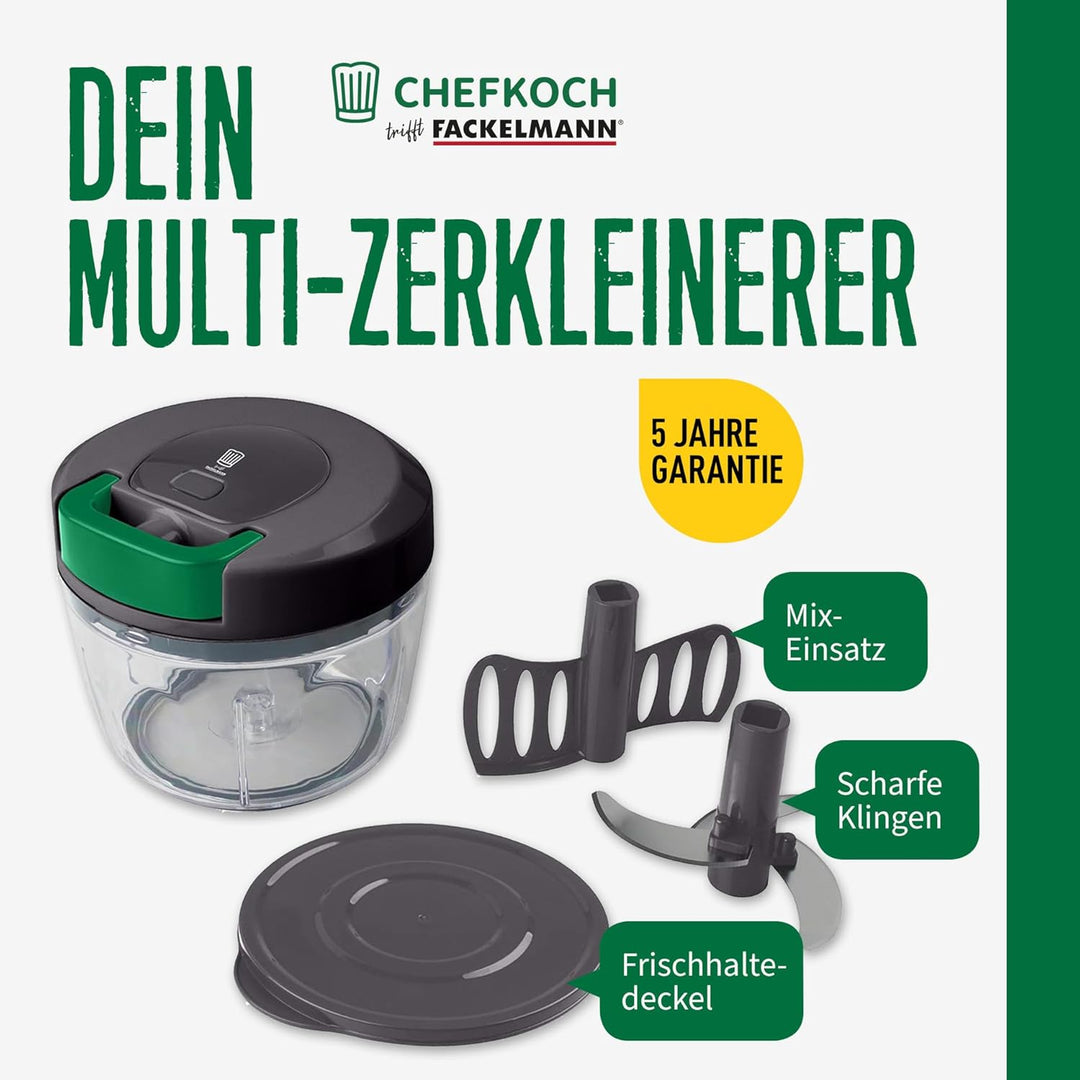 FACKELMANN Chefkoch Multi-Zerkleinerer 5-teilig – Schneider für Gemüse, Obst, Kräuter & Nüsse – Inkl