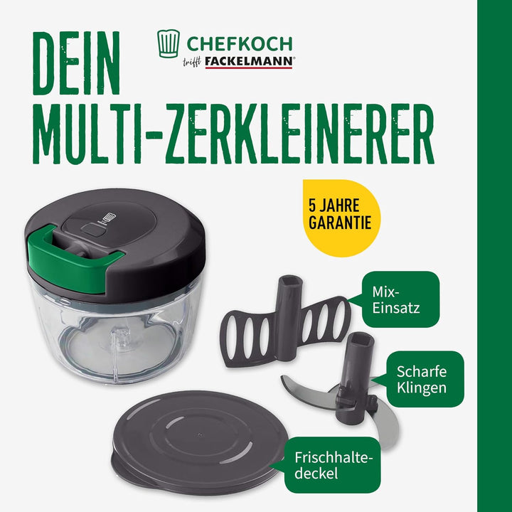 FACKELMANN Chefkoch Multi-Zerkleinerer 5-teilig – Schneider für Gemüse, Obst, Kräuter & Nüsse – Inkl
