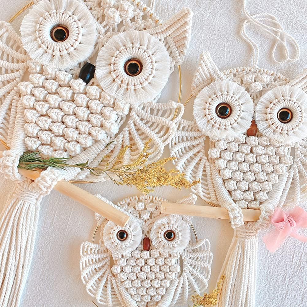 YSGLIFE 2 x Eulen Makramee Wandbehang Wanddekoration Handgefertigt Boho Ornament Wandkunst Aufhänger