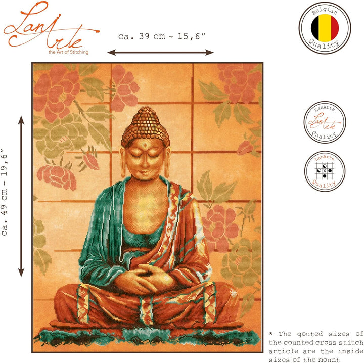 Lanarte Zählmusterpackung Buddha Kreuzstichpackung, Baumwolle, Mehrfarbig, 39 x 49 x 0.3 cm
