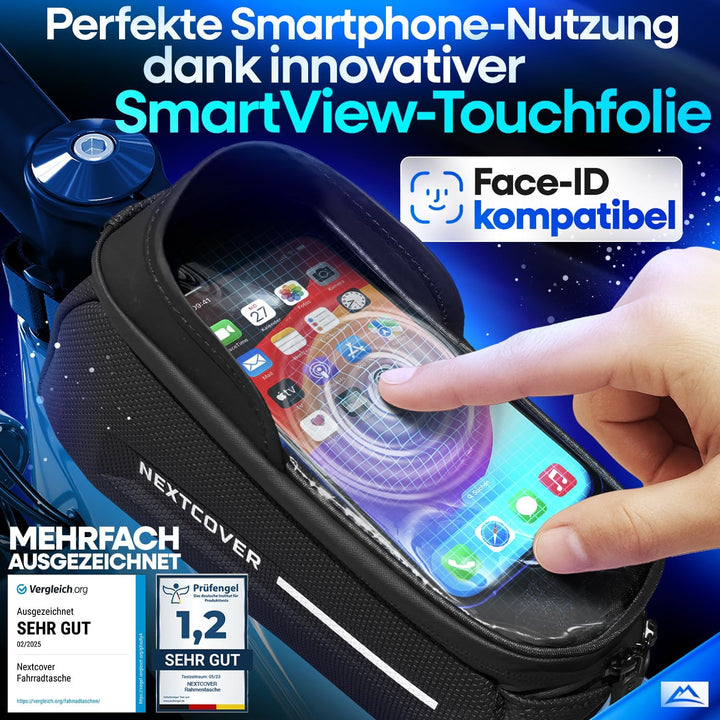 Nextcover® Rahmentasche Fahrrad mit Handytasche I Fahrrad Rahmentasche mit Touchscreen I Fahrradtasc