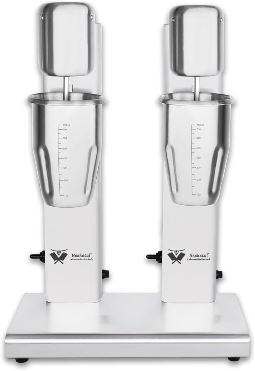 Beeketal 'BMS-2' Profi Gastro Doppel Milchshaker Mixer aus Edelstahl mit 2 Geschwindigkeitsstufen in