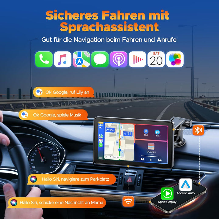 Volam Wireless Carplay Android Auto Display mit 7 Zoll Touchscreen,carplay Display mit Mirror Link,L