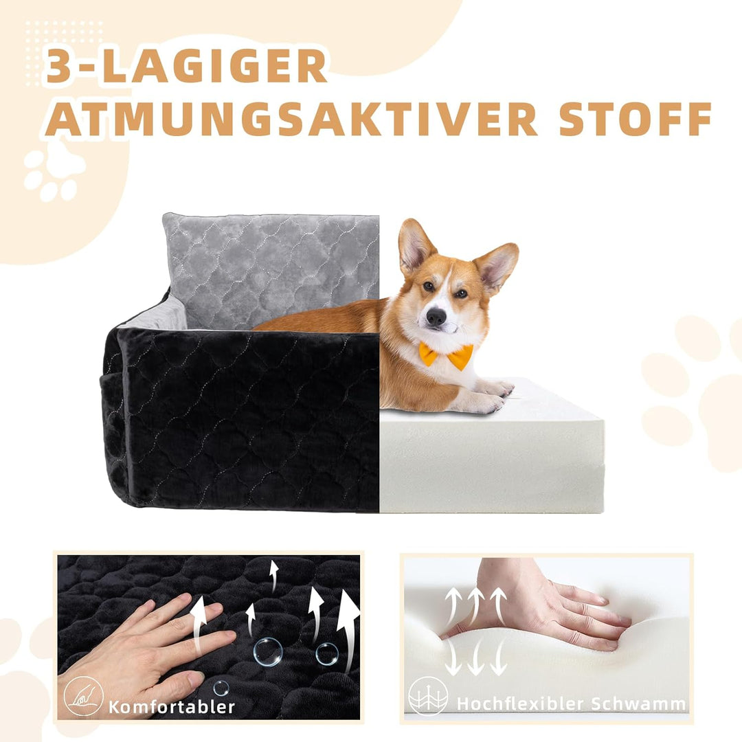 Hunde Autositz für mittlerer grosse Hunde,waschbarer Hundebett Auto für den Rücksitz, Grau+schwarz,