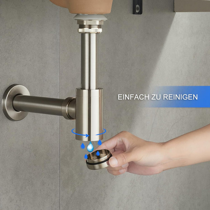 Edelstahl 1 1/4" x 32 mm Siphon Set für Waschbecken, Syphon Pop up Ablaufgarnitur ohne Überlauf Stöp