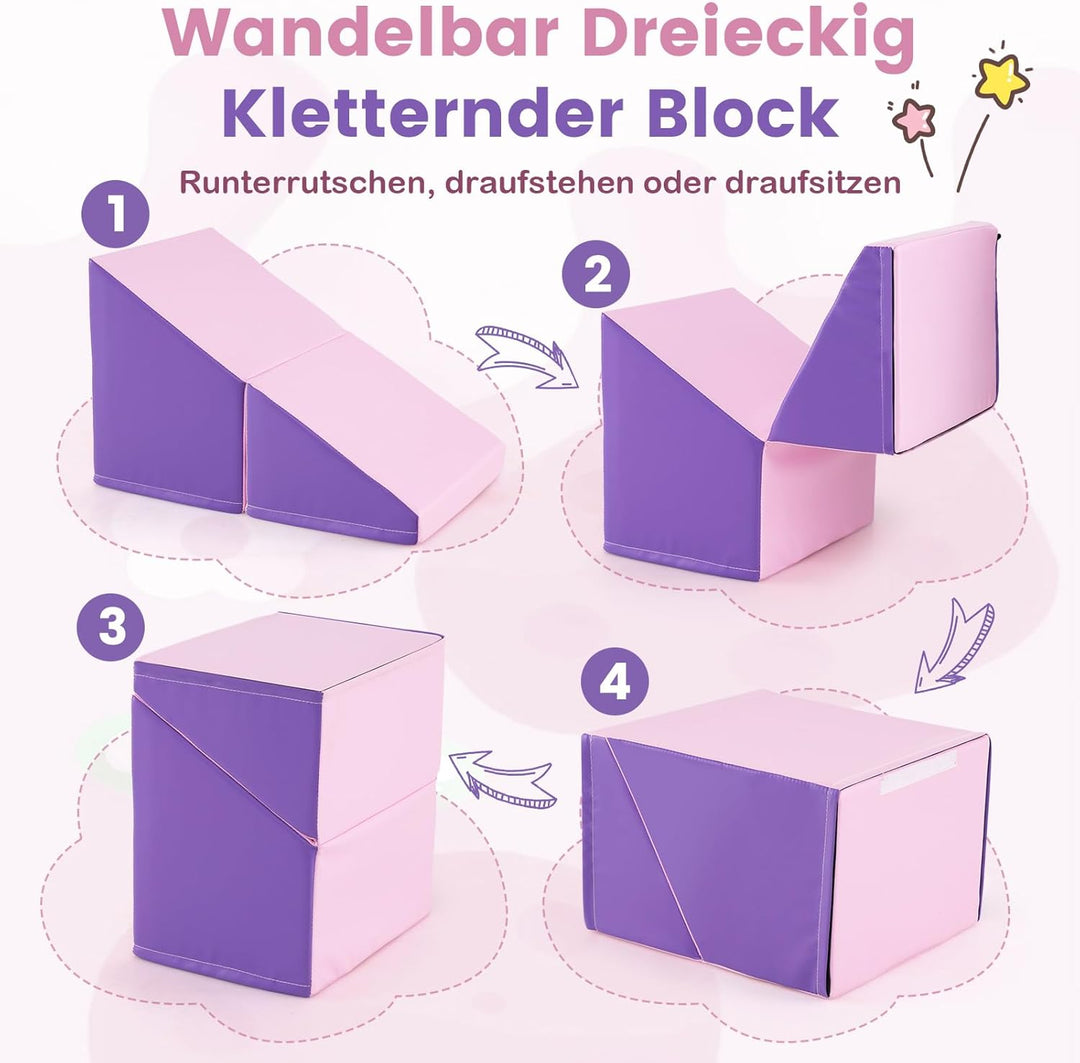 COSTWAY 7 TLG. Schaumstoffbausteine, Softbausteine mit Tunne, Treppe & Rampe, EN71-zertifiziert, Rie