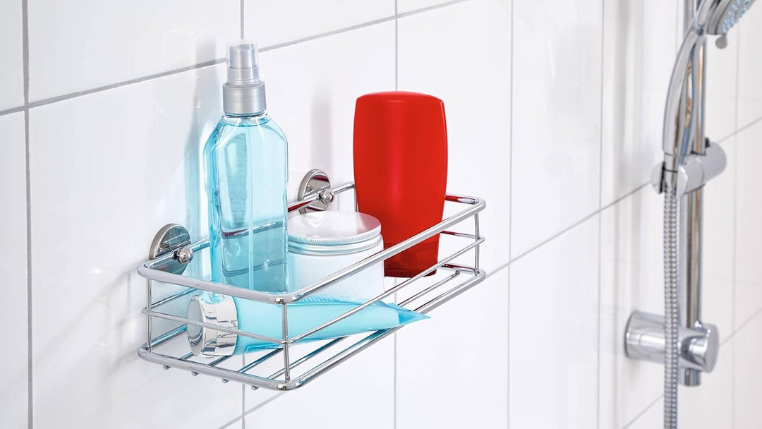 tesa baath Plus Ablage für die Dusche, verchromt, inkl. Klebelösung, 73mm x 250mm x 125mm, Ablage