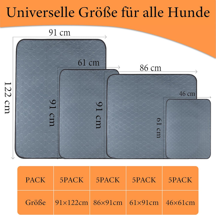 Bunlitent Wiederverwendbare Hundematten 5er Set (91x122 cm) – Waschbare Haustier-Urinunterlage Schne