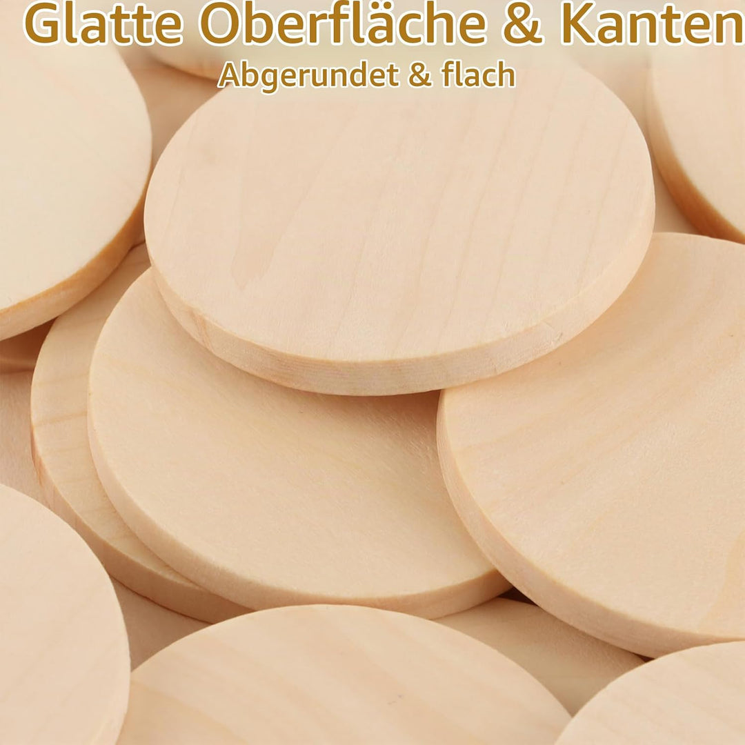 100er-Set 5cm Holzscheiben, 50mm Holz Scheiben, 5 mm dick Unvollendete Holzplatte, Holzscheiben zum