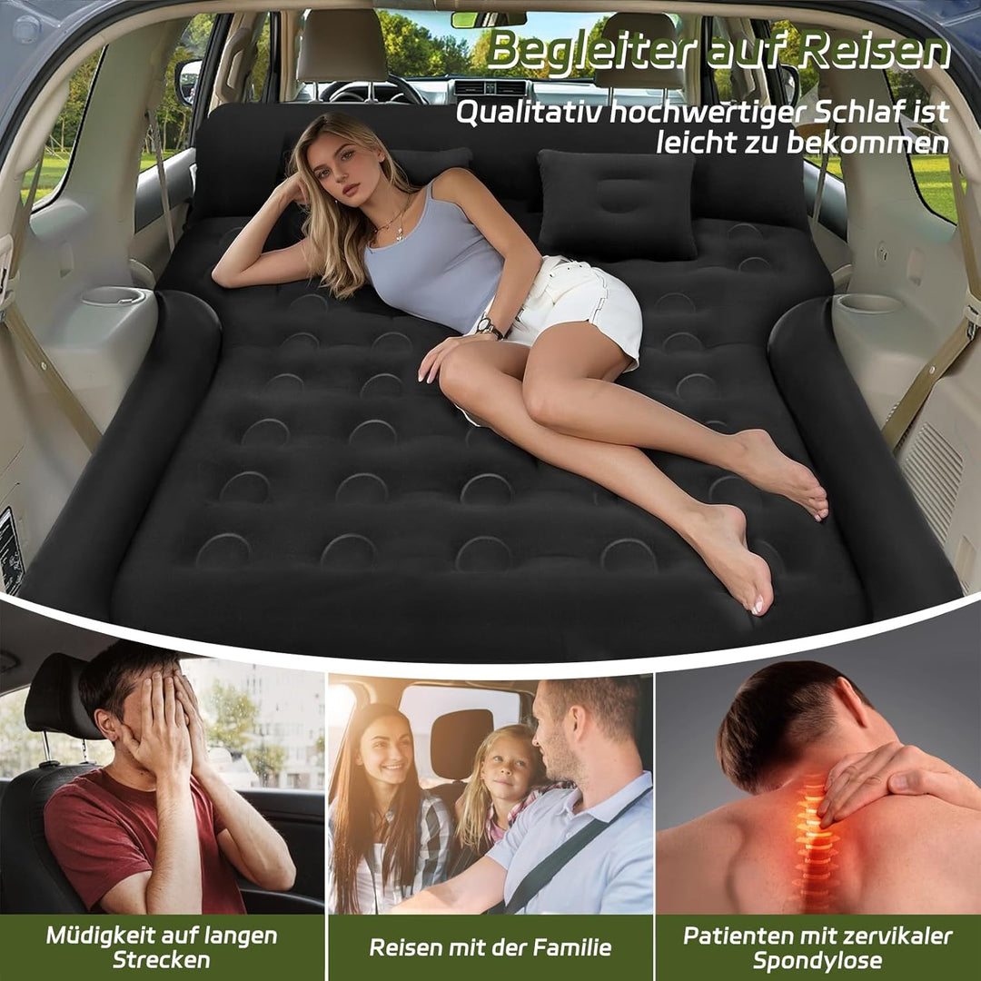 Auto Matratze, SUV Auto Luftmatratze mit Luftpumpe, 2 Kissen, Verdickte Beflockung Aufblasbare Auto