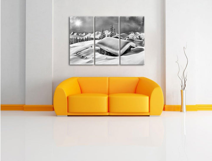 Pixxprint Berghütten Alpen als Leinwandbild/Grösse: 3 Teilig (120x80) cm/Wandbild/Kunstdruck/fertig