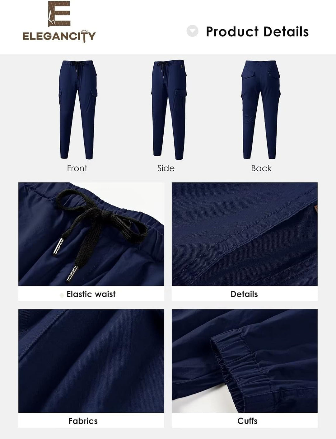 Cargohose Herren Chino Hose mit 6 Taschen Cargo Hose Stretch Jogginghose für Männer mit Bundgummi El