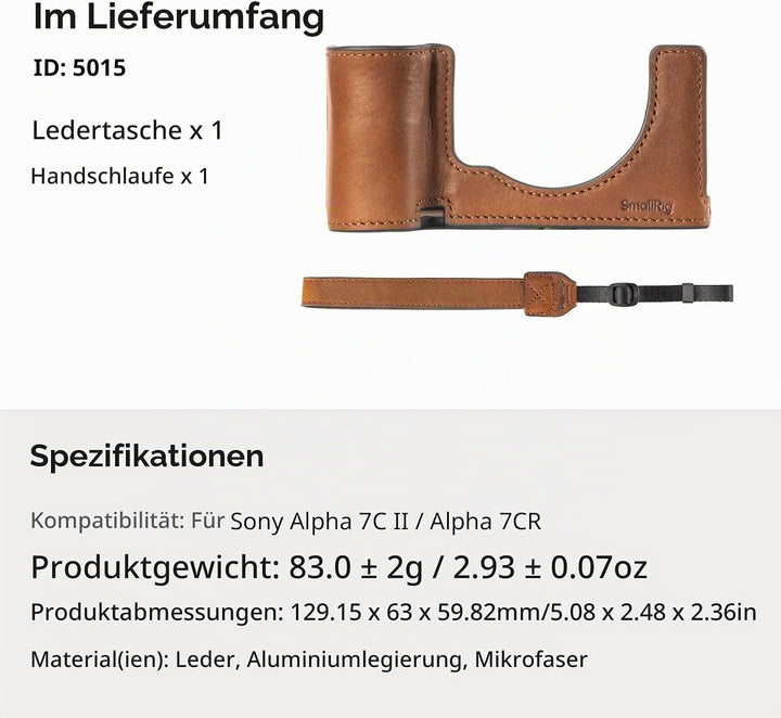 SMALLRIG A7C II / A7CR Kamera-Ledertaschen-Set für Sony Alpha 7C II/Alpha 7CR, Halbtasche aus Leder