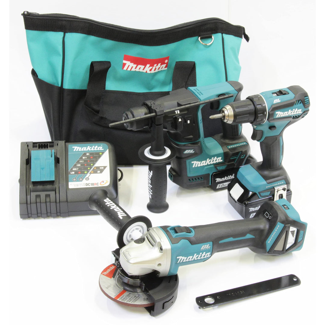 Makita DLX3179TX1 Akku-Kombo-Kit 18V (DDF485 + DHR171 + DGA511) / 5,0 Ah, 2 Akkus + Ladegerät in Tra