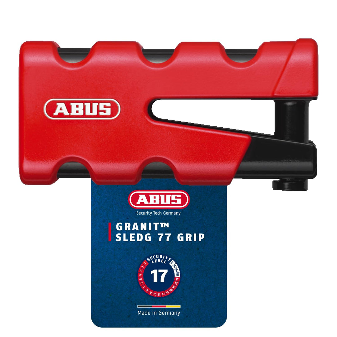 ABUS Bremsscheibenschloss Granit Sledg 77 grip red - Motorradschloss mit sicherem XPlus Zylinder und