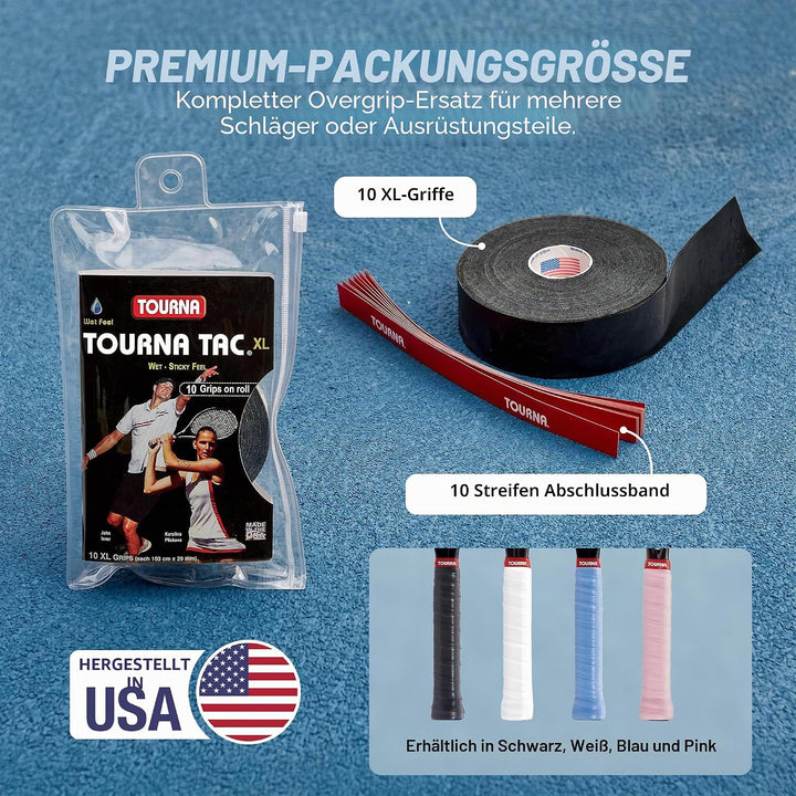 Tourna Unique Sports Tac Tennis-Griff, klebrig, 10 Stück Schwarz, Schwarz