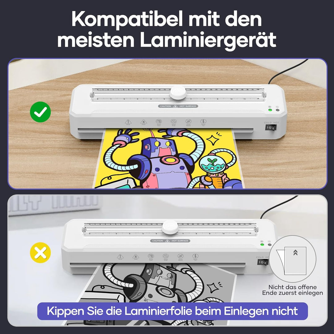 Heisslaminierfolien 80mic für A3 A4 A5 A6, Laminierfolien in Premium-Qualität im 50 Stück, Glänzend,