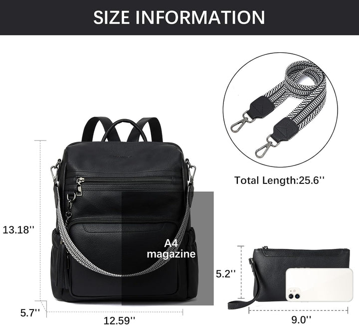 BOSTANTEN 2 Pieces Leder Rucksack Damen Freizeitrucksack Reise Handtasche Rucksackhandtasche Tagesru