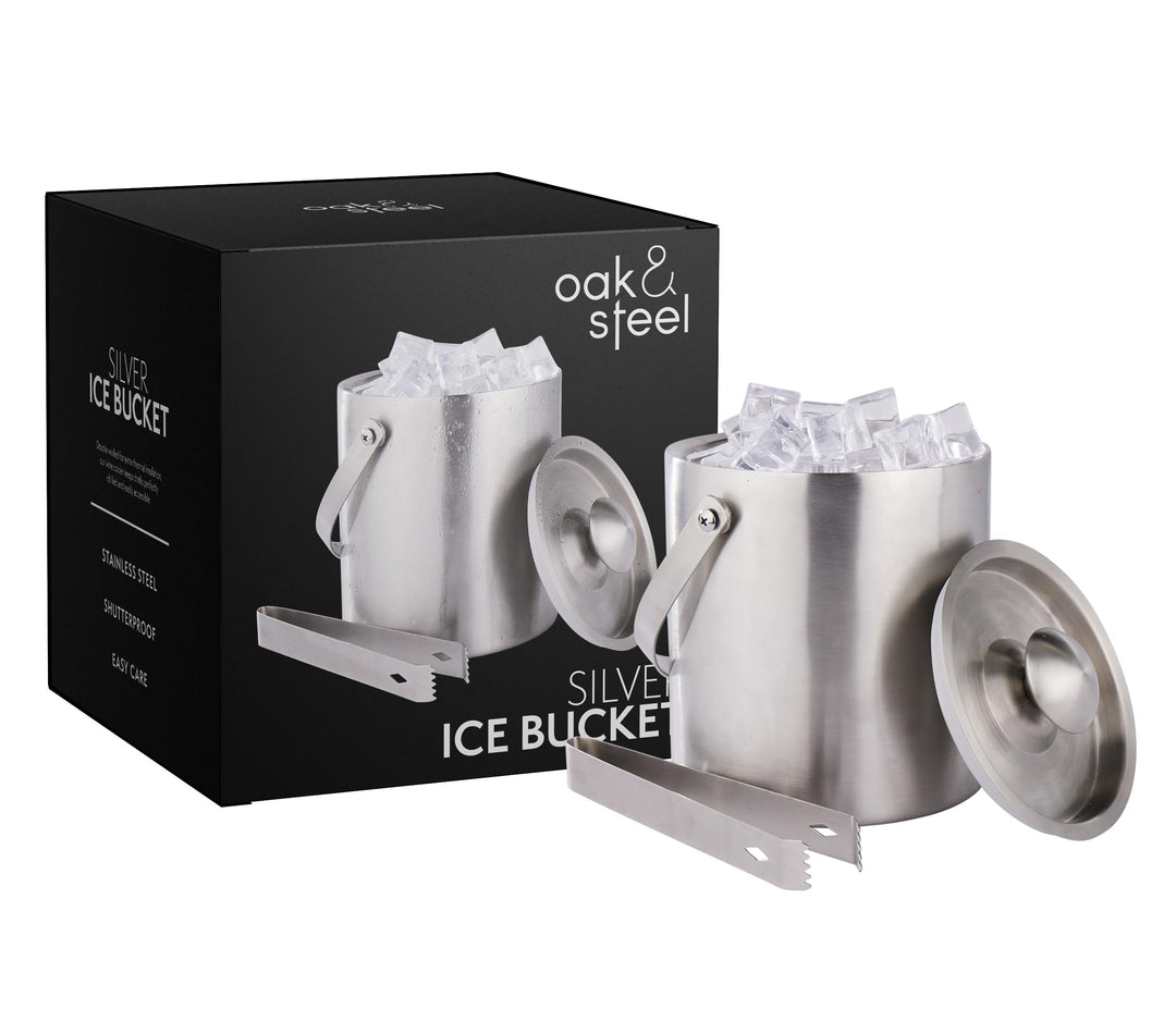 Oak & Steel - Doppelwandiger Edelstahl-Eiskübel mit Deckel und Zange (gross 2L) - Eleganter Eiskübel