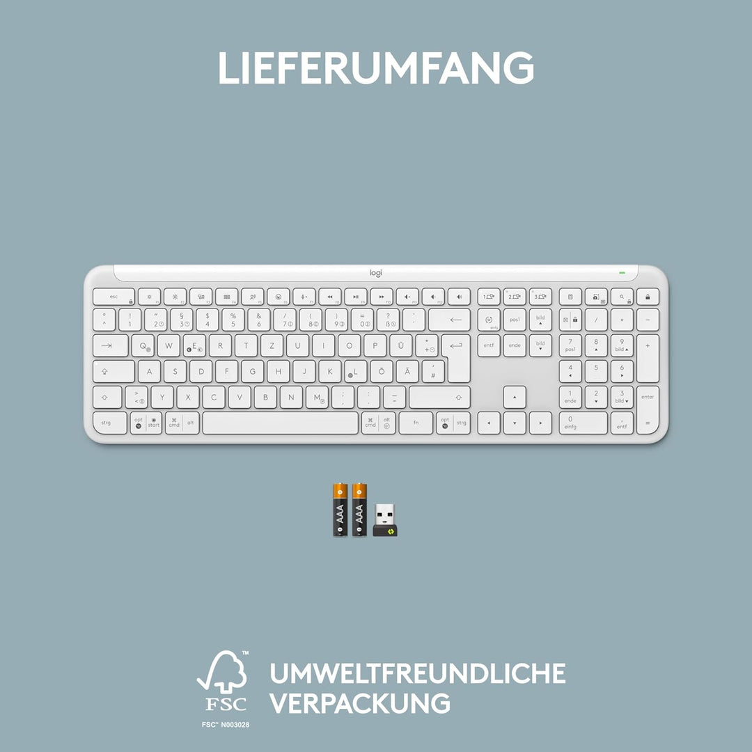 Logitech Signature Slim K950 kabellose Tastatur, schlankes Design, Wechseln zwischen Geräten beim Ti