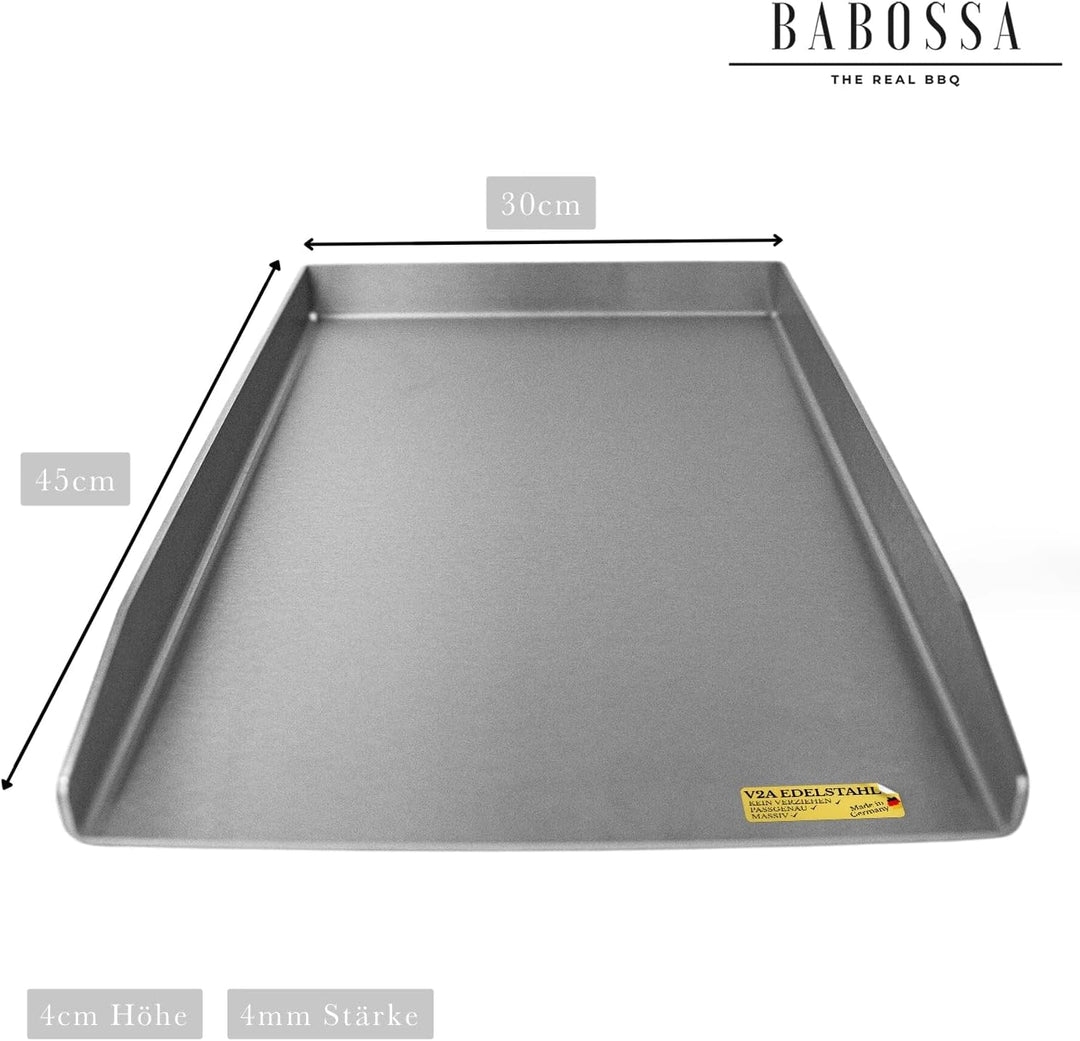 BABOSSA Grill Plancha aus V2A Edelstahl 30 x 45 cm – Erstklassige Verarbeitung & perfekte Hitzeverte