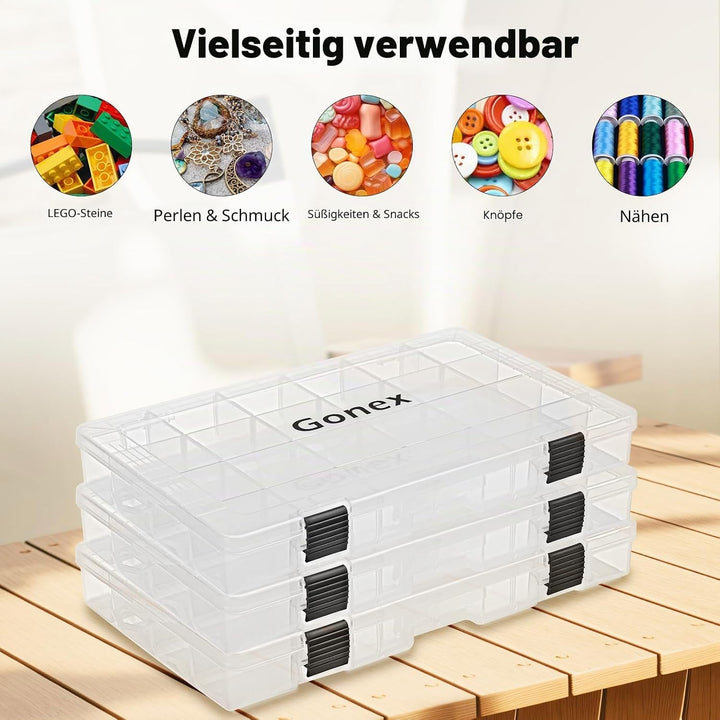 Gonex Köderboxen Angeln, Tackle Boxes 3/4 Stück, Transparente Kunststoff Angelbox mit Verstellbaren