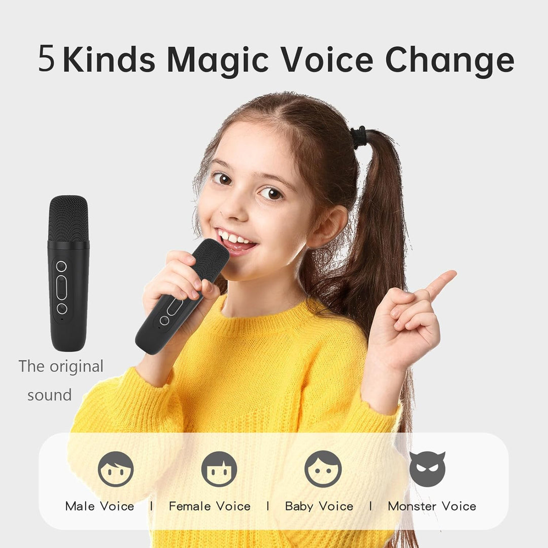 Mini Karaoke Maschine mit 2 Mikrofones, Kreative Musik Lautsprecher mit Mic Halter für Kinder Erwach