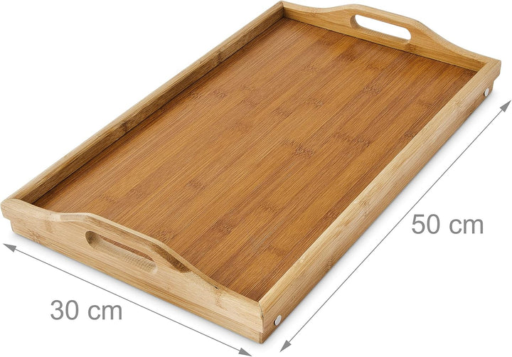 Relaxdays 2 x Betttablett klappbar, Essenstablett mit Füssen, Frühstück im Bett, Bambus & MDF, HxBxT