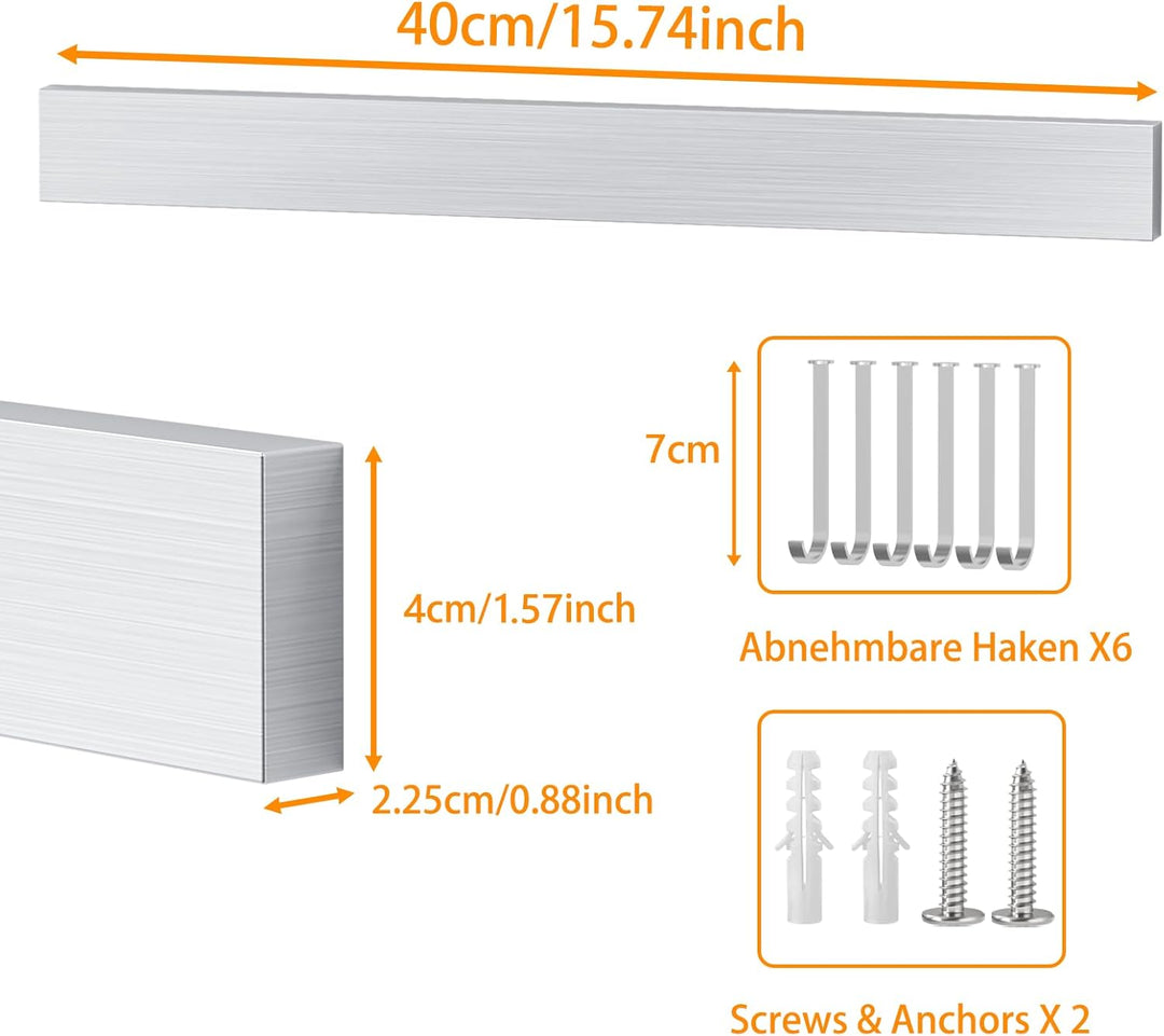 SMART&COOL Magnetleiste Messer mit 6 Haken, 40CM Messerhalter Magnetisch, Magnet Messerhalter aus Ed