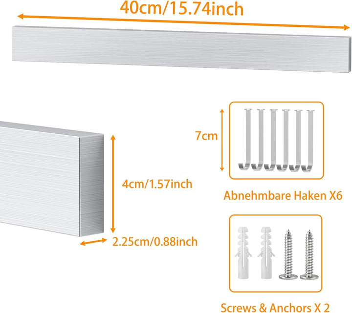 SMART&COOL Magnetleiste Messer mit 6 Haken, 40CM Messerhalter Magnetisch, Magnet Messerhalter aus Ed